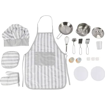 Dřevěná hračka eliNeli Dětská kuchařská sada s nádobím a zástěrou