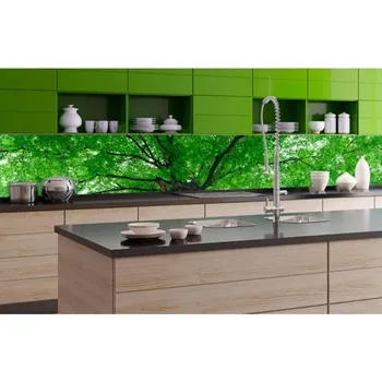 Fototapeta DIMEX | Fototapeta do kuchyně Koruny stromů KI-350-046 | 350 x 60 cm | zelená, hnědá + Samolepicí fototapeta za kuchyňskou linku DIMEX Koruny stromů v šíři 350 cm