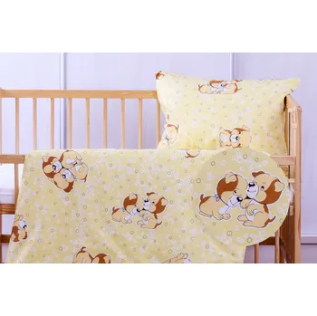 Povlečení JAN peří Povlečení do postýlky - žlutý pejsek - Povlečení do postýlky - žlutý pejsek 135x90/60x45 cm bavlna