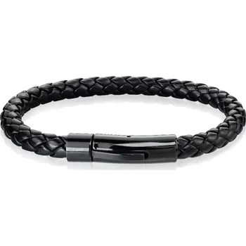 Náramek Kožený náramek proplétaný černý black, délka 20,5 cm