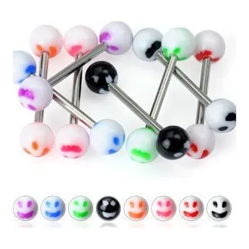 Piercing Piercing činka chirurgická ocel s UV smajlíkem HWBASM