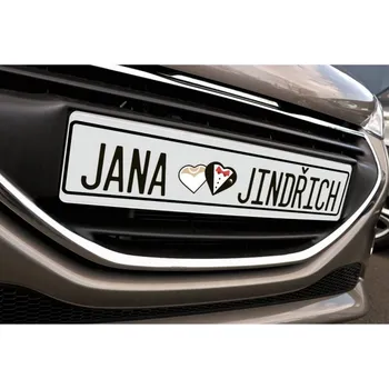 Svatební dekorace Svatební SPZ srdíčka se jmény