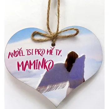 Obraz Dřevěné srdíčko 11cm barevné s nápisem - Anděl jsi pro mě ty, maminko-bílé