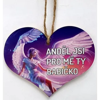 Obraz Dřevěné srdíčko 11cm barevné s nápisem - Anděl jsi pro mě Ty babičko fialové