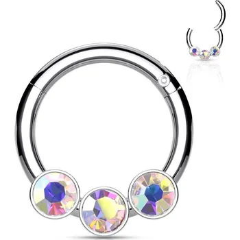 Piercing Piercing kruh segment, duhové kameny, 1,2 x 8 mm