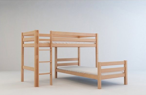Dětská patrová postel do L z masivu buk EMIL 200X90