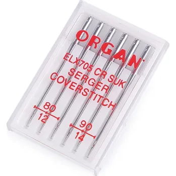 Strojové jehly ELX 705 Chromium SUK 80; 90 Organ pro overlocky - nikl