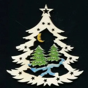 Vánoční dekorace AMADEA Dřevěná ozdoba barevná stromek se stromy 6 cm