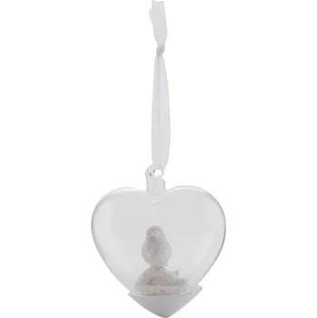 Vánoční ozdoba Závěsné skleněné srdíčko s ptáčkem - 9*5*9 cm