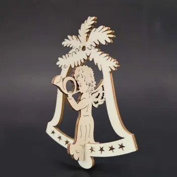 Vánoční dekorace AMADEA Dřevěná ozdoba 3D zvonek - anděl s lesním rohem 9 cm