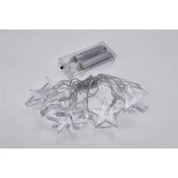 Vánoční dekorace LEDKO LED vánoční řetěz, hvězdy, 1,5m, 10xLED, 2xAA, bílé světlo 1V52-W