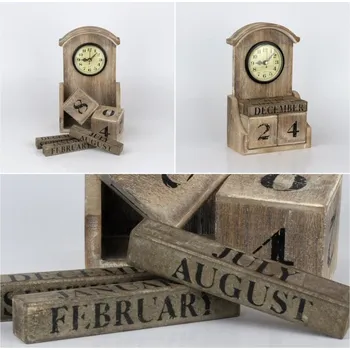 Hodiny Dřevěné stolní hodiny s kalendářem 23cm