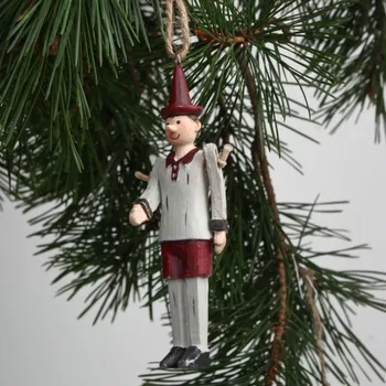 Vánoční ozdoba Vánoční dřevěná ozdoba na stromeček pinokio bílý 12cm