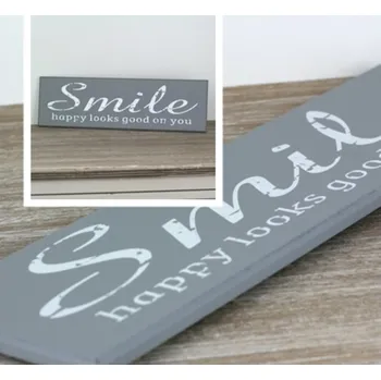 Plechová cedule Dřevěná cedule SMILE šedá 40x12cm