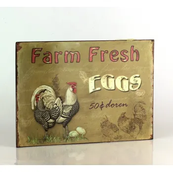 Plechová cedule Plechová cedule Farm Fresh Eggs hnědá 19x27cm