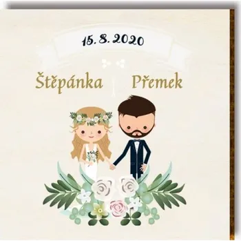 Svatební dekorace Svatební magnet kreslený pár s girlandou
