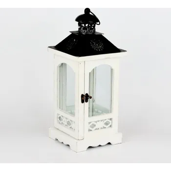 Lucerna Dřevěná bílá lucerna s tmavou stříškou 40cm