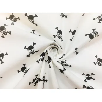 Bavlněné plátno lebky černé na bílé