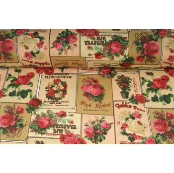 Plátno bavlněné vintage golden roses, metráž, látky