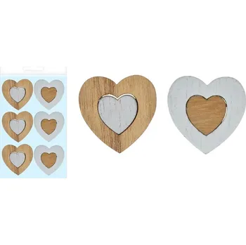 Velikonoční dekorace MFP srdce 6ks dřevo 4cm v sáčku 8886009