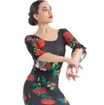 Happy Dance,Květinová halenka na flamenco E4754, černá s barevnými květy 50