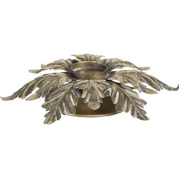 Svícen Zlatý kovový svícen s dekorací listů – Ø 23*5 cm