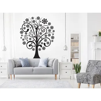 Samolepící dekorace Strom s květy samolepka na zeď 83 x 100 cm