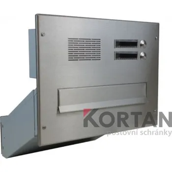 Poštovní schránka 1x poštovní schránka D-041 šikmá k zazdění do sloupku + čelní deska s 2x zvonkem a HM ABB - NEREZ