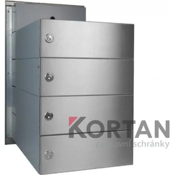 Poštovní schránka 4x poštovní schránka B-042 rovná k zazdění do sloupku + čelní deska s 4x zvonkem a přípravou pro HM - NEREZ