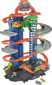 Set autodráh Mattel Hot Wheels City garáž s T-Rexem