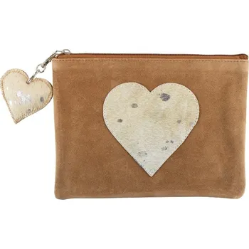 Kosmetická taška Hnědá kožená toaletní taštička se srdcem - 22*16*1cm