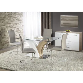 Jídelní stůl Halmar Vilmer skleněný/bílý/dub sonoma