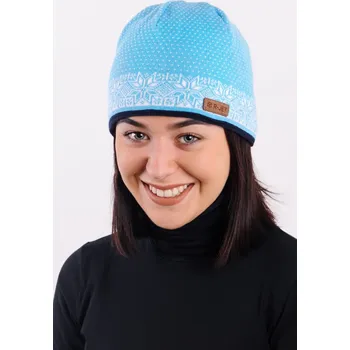 Čepice R-JET Modrá dámská zimní pletená čepice s žakárovým vzorem