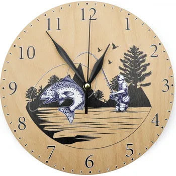 Hodiny art-wood.cz Dřevěné hodiny - rybář
