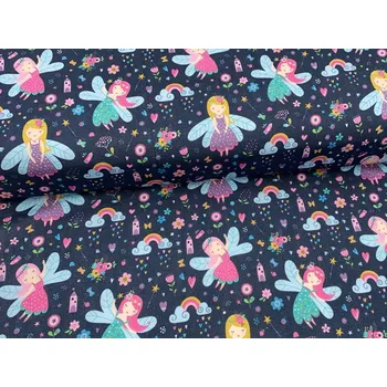 Mirtex Látka bavlněný úplet Motýlí víla, šířka 180 cm digitální potisk