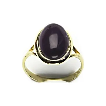 Prsten Zlatý prsten, přírodní tmavý ametyst, žluté zlato - T 1454 m (ametyst 14x10 mm)