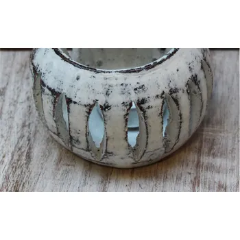 Svícen Stojánek - svícen na svíčky průměr 10cm bílá patina