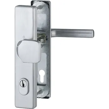 Dveřní kování Bezpečnostní kování HOPPE DALLAS F69 madlo/klika s překrytem, 92/8, 67-72mm, nerez matný