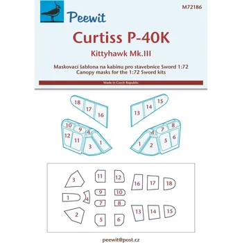 Plastikový model Peewit 1/72 Canopy mask Curtiss P-40/KittyH. Mk.III (SWD)