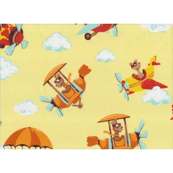 JAN peří Kvalitní bavlněná látka - plátno letadla žlutá v metráži - Kvalitní bavlněná látka - letadla žlutá v metráži 1 m (100x140 cm)