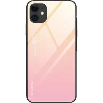 Pouzdro na mobilní telefon Kryt se skleněnou zadní stranou pro iPhone 12 Pro Max - růžovozlatý