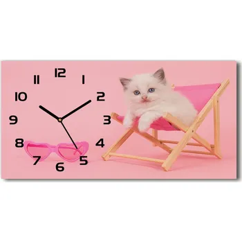 Hodiny Skleněné hodiny na stěnu tiché Kočka na lehátku