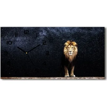Hodiny Skleněné hodiny na stěnu Lev na pozadí hvězd