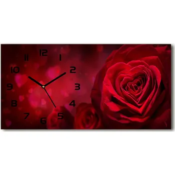 Hodiny Skleněné hodiny na stěnu Červená růže srdce