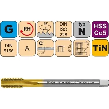 Ruční nářadí NÁSTROJE CZ Strojní závitník /CZZ3012/ pro trubkový závit s přímou drážkou CZZ Závit: G1/8"-A