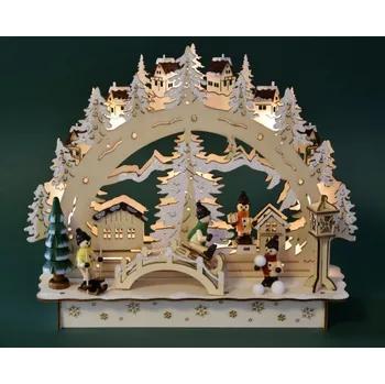 Vánoční dekorace Oblouk LED - "Děti v zimě a městečko" 20667