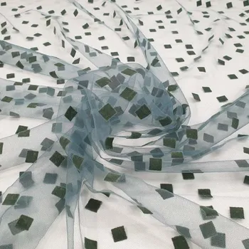 Tyl modrozelený, zelené čtverečky, š.150