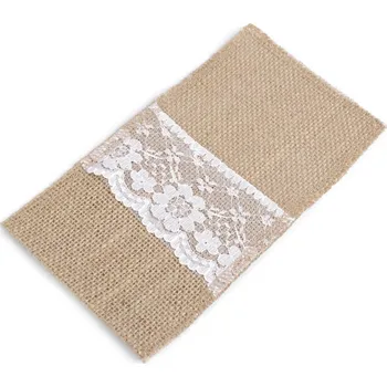 prostírání Jutová kapsa na příbory s krajkou 11x20 cm, barva 1 režná přírodní