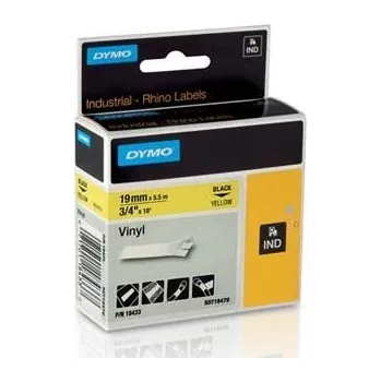 Pásek do tiskárny Dymo, originální páska do tiskárny štítků, 18433, S0718470, černý tisk/žlutý podklad, 5.5m, 19mm, RHINO vinylová profi D1