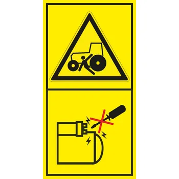 Značení Nebezpečí přejetí - Motor startuj jen z místa k tomu určenému samolepící vinylová fólie 85 x 45 mm